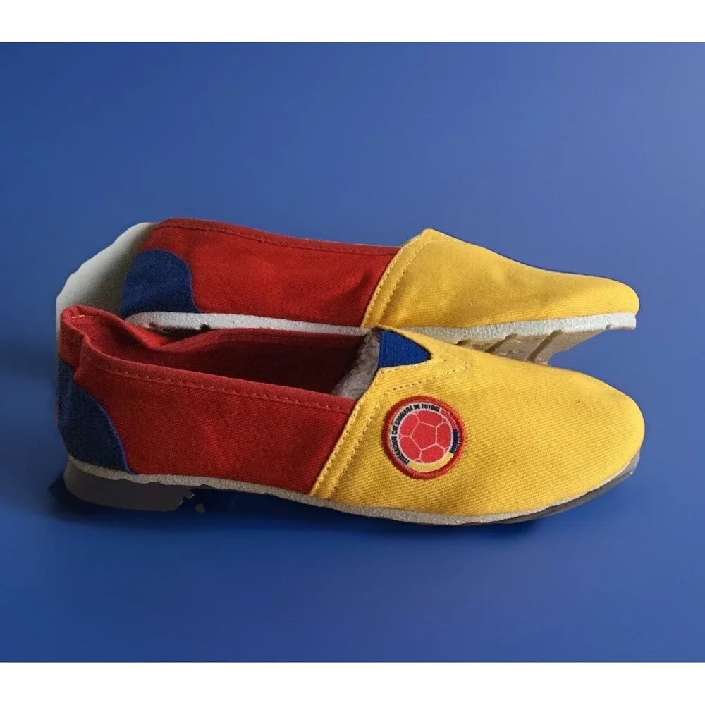 Handmade Colombia Flag Soccer Ballet Flats Shoes Womens 39 Yellow Blue Red